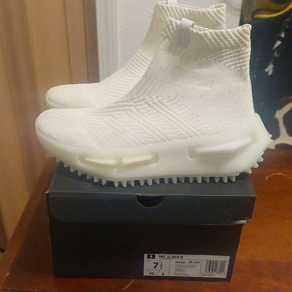 White Knit High-Top Sneakers